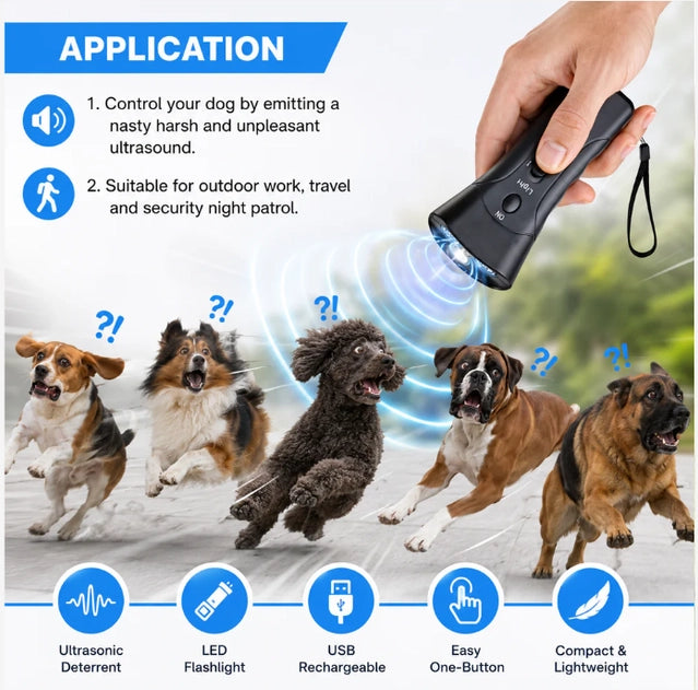 Ultrasonic Dog Chaser with LED Flashlight (Pack of 1)